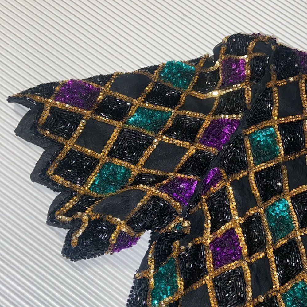 Vintage 80s Laurence Kazar Beautiful Silk Beaded and Sequins dress PM - Picture 7 of 10